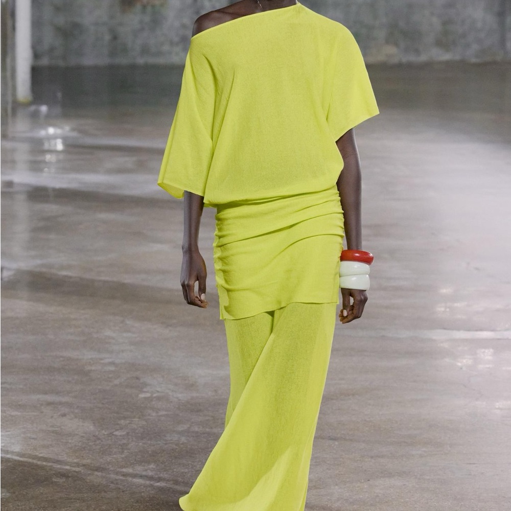 ZARA PLAIN KNIT MAXI DRESS in LIME